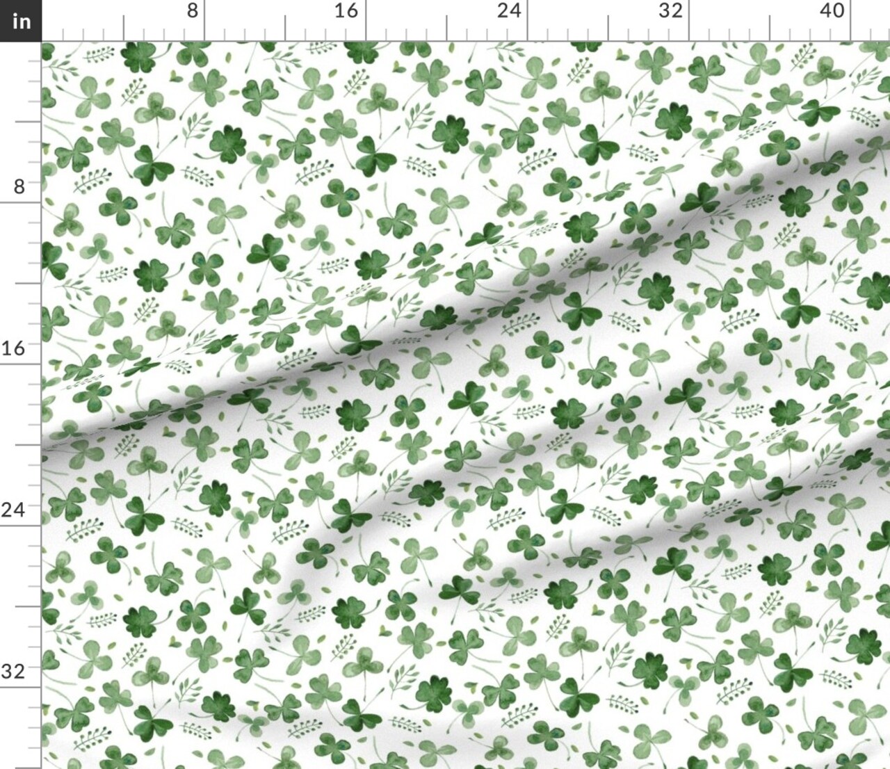 Watercolor Shamrocks Shamrock Clover Green Patricks Day Irish Leprechaun Luck Leaf Floral Florals Custom Printed Fabric by Spoonflower Various Fabrics by the Yard or Fat Quarter